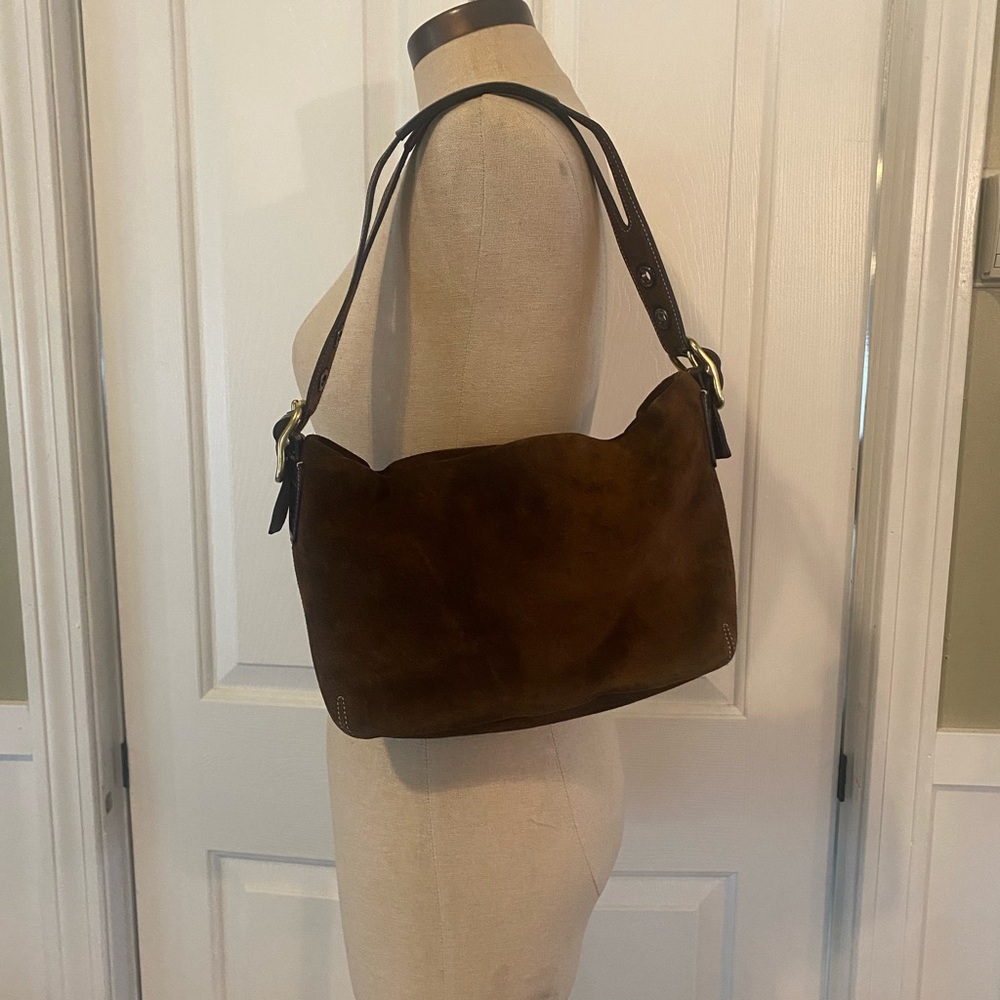Coach Brown and Gold Shoulder Bag with Suede Finish